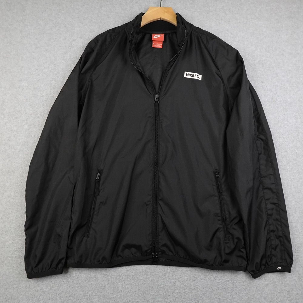 Nike FC Soccer Jacket Windbreaker Black Men's Medium Lightweight Full Zip Active